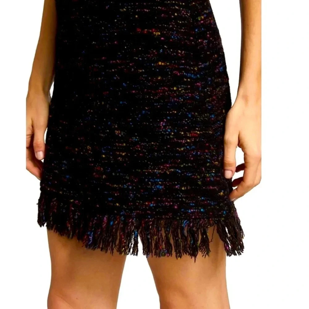 GANNI Rainbow Tweed Wool Fringe Mini Skirt | 34 | US 2
